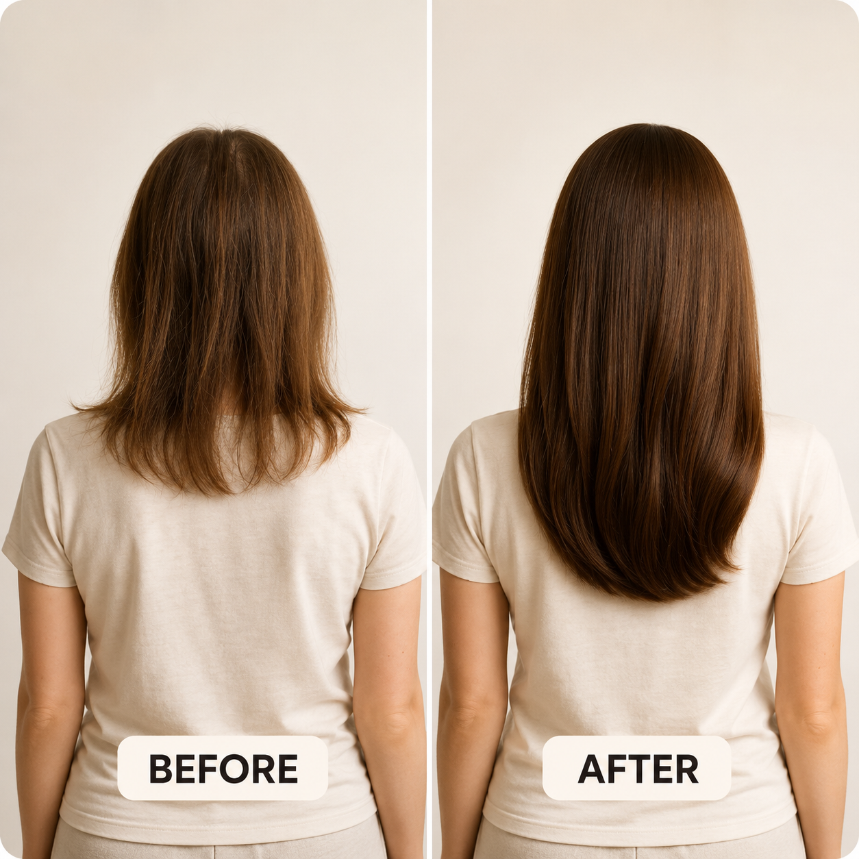 Before and after hair comparison